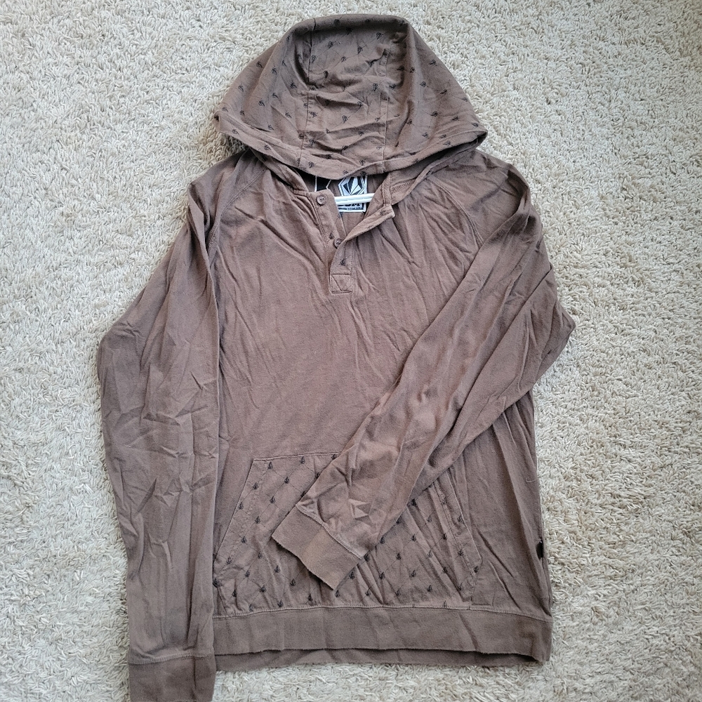 Volcom Sloppy Shifter Hooded Long Sleeve Shirt Men's Large Brown